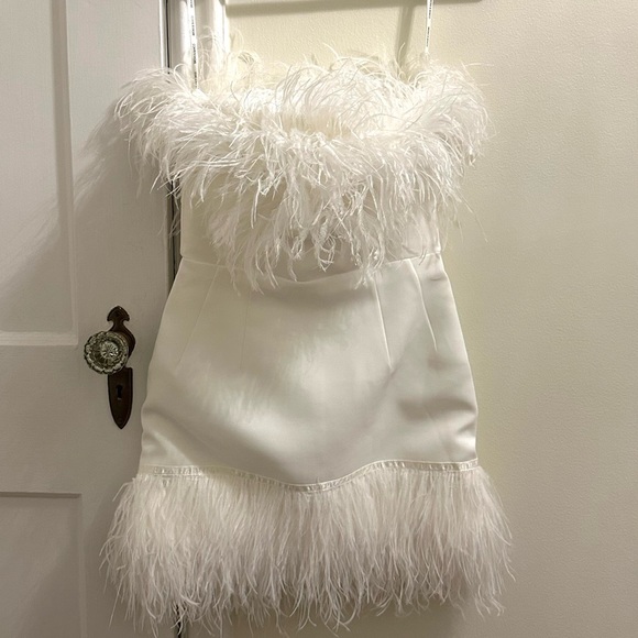 Bronx and Banco XS Lola Blanc Mini Feather Dress in White XS - Picture 4 of 5